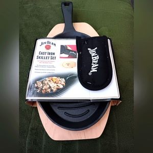 Jim Beam Cast Iron Skillet Set New